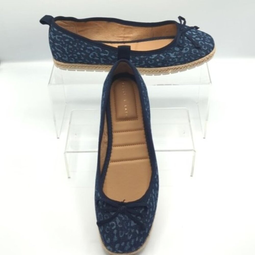 Kelly & Katie 9M Ballet Flats Espadrille Costal Core Navy Blue Animal Print